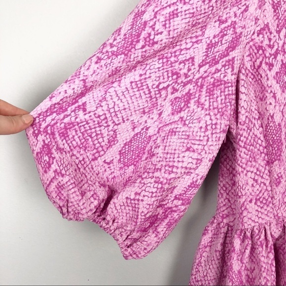 Stine Goya Irene Snake Printed Puff Sleeve Square Neck Top Blouse Pink XS - Picture 5 of 9